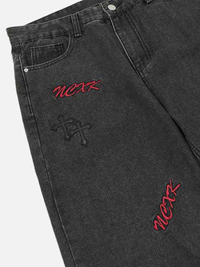 LUXENFY™ - Letter Cross Embroidered Jeans
