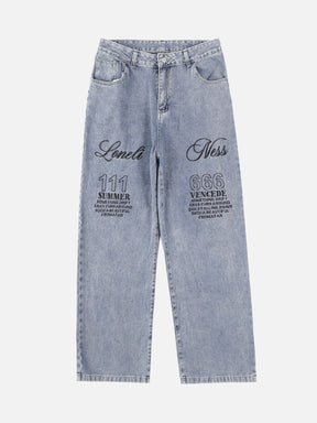 LUXENFY™ - American High Street Embroidered Letters Jeans Nine-quarter Pants luxenfy.com