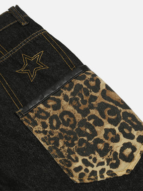 LUXENFY™ - American Hip-hop Leopard Print Collage Pocket Jeans Couple Section luxenfy.com