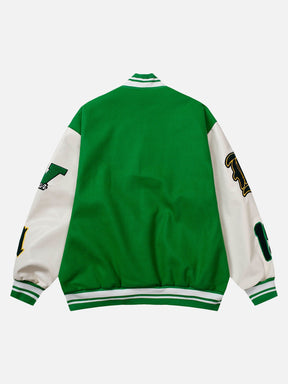 LUXENFY™ - American Style PU Leather Sleeve Tweed Baseball Jacket luxenfy.com