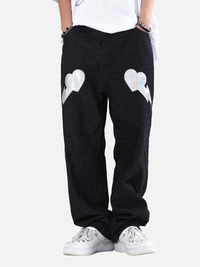 LUXENFY™ - Appliquéd Heart Embroidered Reflective Denim Trousers luxenfy.com
