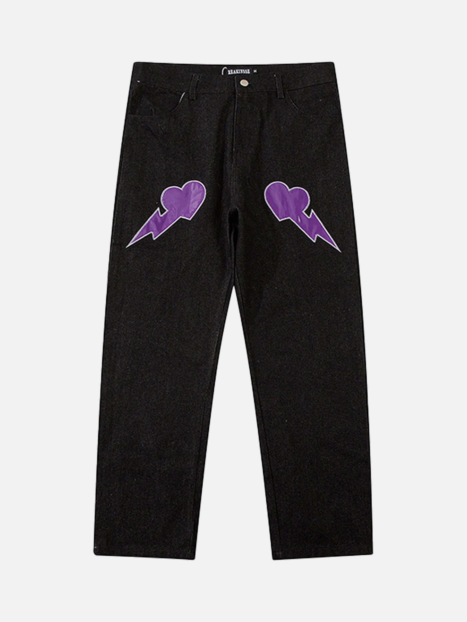 LUXENFY™ - Appliquéd Heart Embroidered Reflective Denim Trousers luxenfy.com