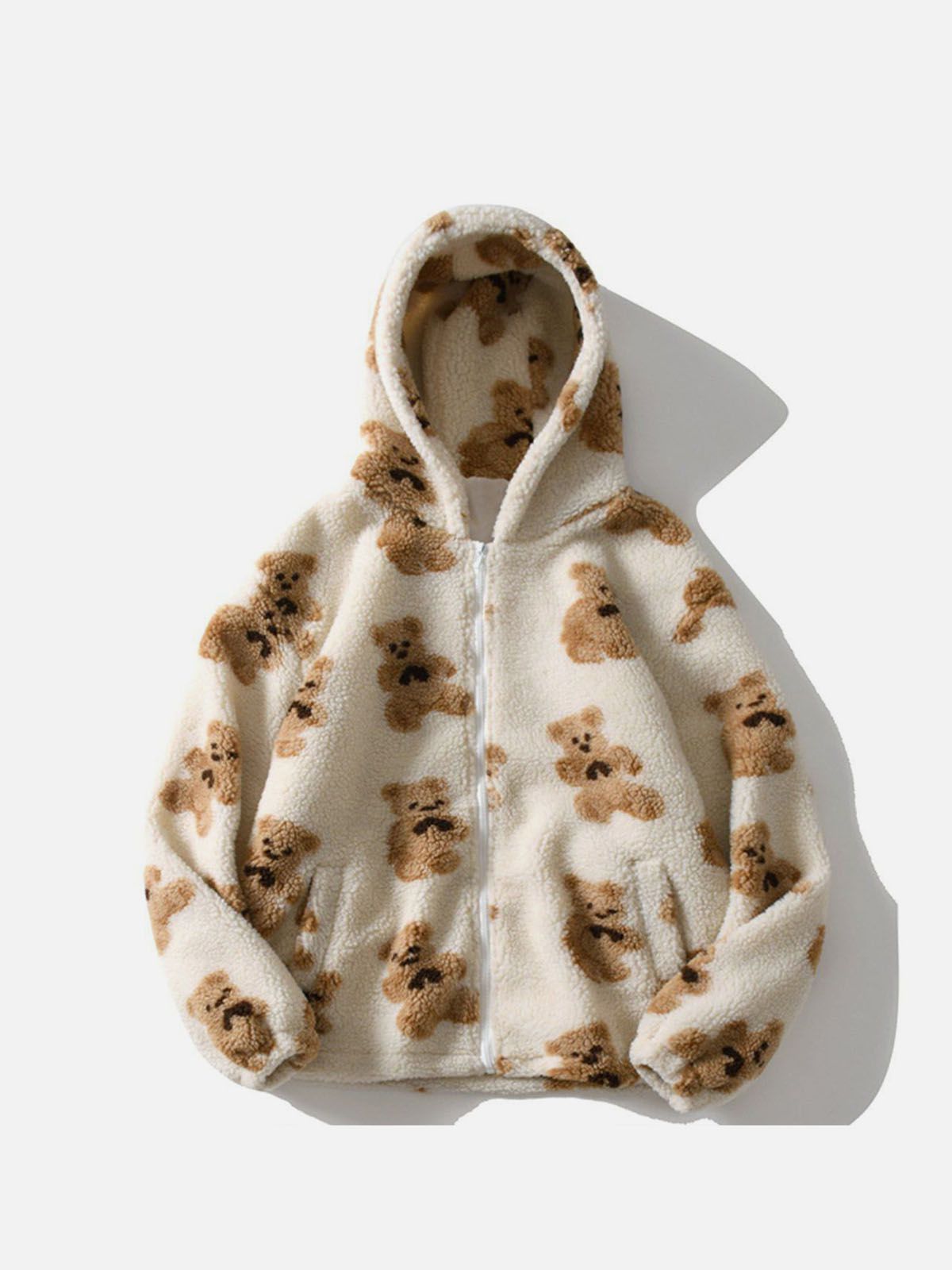LUXENFY™ - Bear Print Hooded Sherpa Coat luxenfy.com