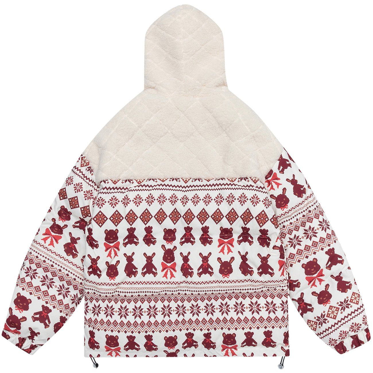 LUXENFY™ - Bear Print Patchwork Hood Sherpa Winter Coat luxenfy.com