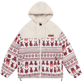 LUXENFY™ - Bear Print Patchwork Hood Sherpa Winter Coat luxenfy.com
