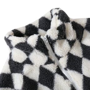 LUXENFY™ - Black and White Checkerboard Sherpa Jacket luxenfy.com