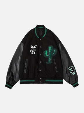 LUXENFY™ - Cactus Embroidery PU Varsity Jacket luxenfy.com