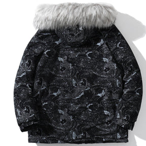 LUXENFY™ - Carp Pattern Fur Collar Hooded Winter Coat luxenfy.com