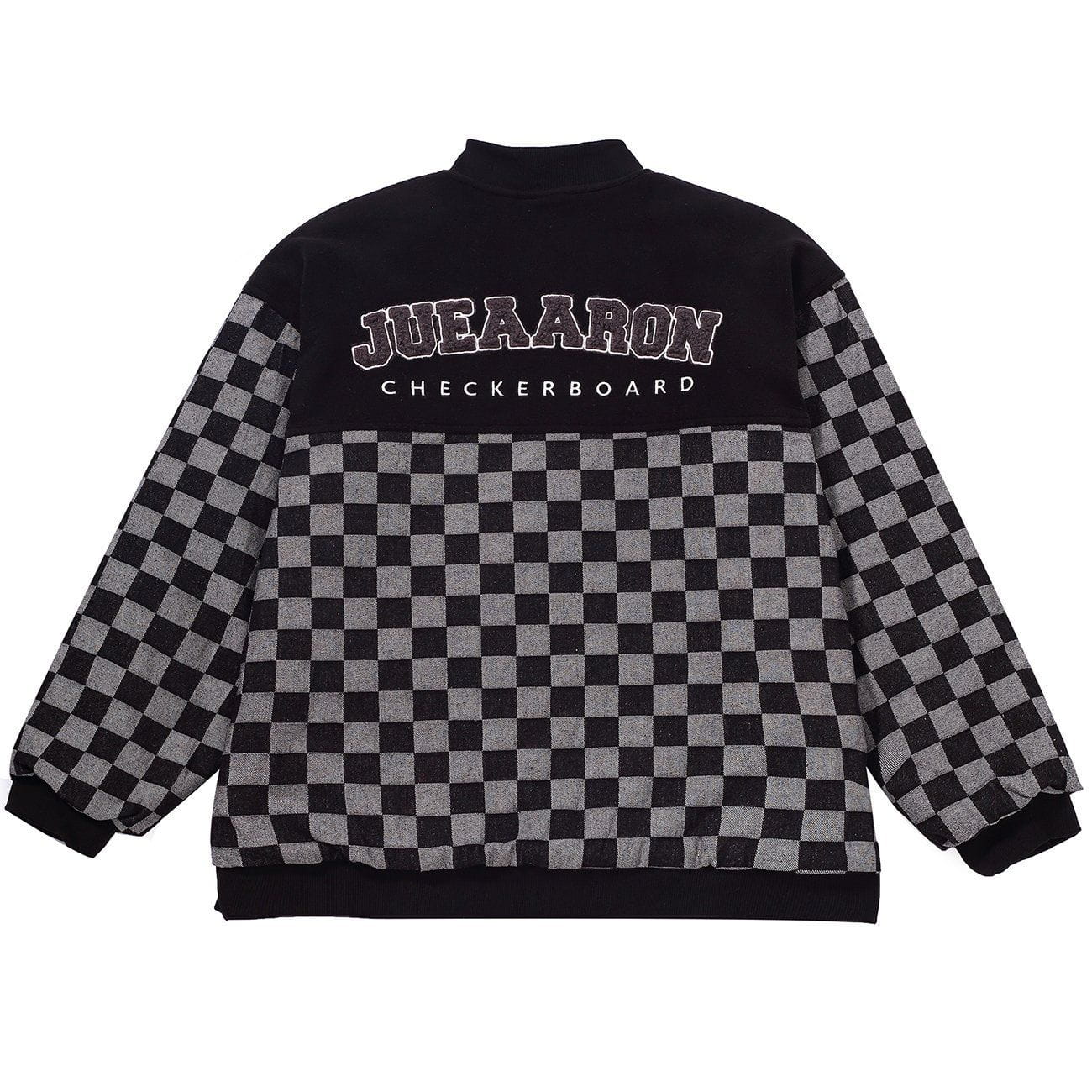 LUXENFY™ - Checkerboard Contrasting Color Letter Print Winter Coat luxenfy.com