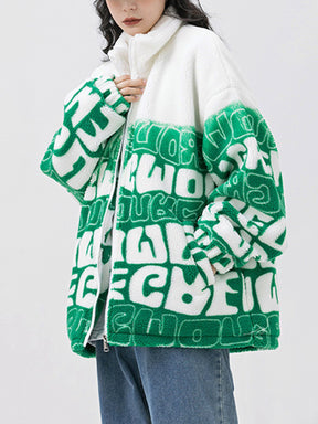 LUXENFY™ - Contrasting Color Letter Sherpa Coat luxenfy.com