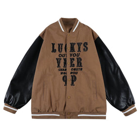 LUXENFY™ - Cutout Letter Embroidery PU Jacket luxenfy.com