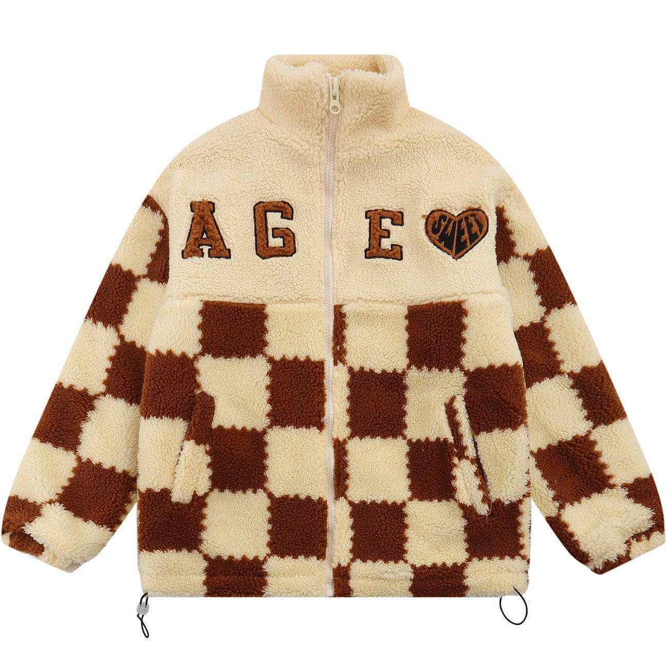 LUXENFY™ - Embroidered Letters Lattice Sherpa Winter Coat luxenfy.com