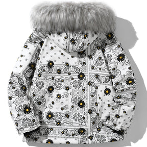 LUXENFY™ - Ethnic Daisy Bandana Fur Collar Hooded Winter Coat luxenfy.com