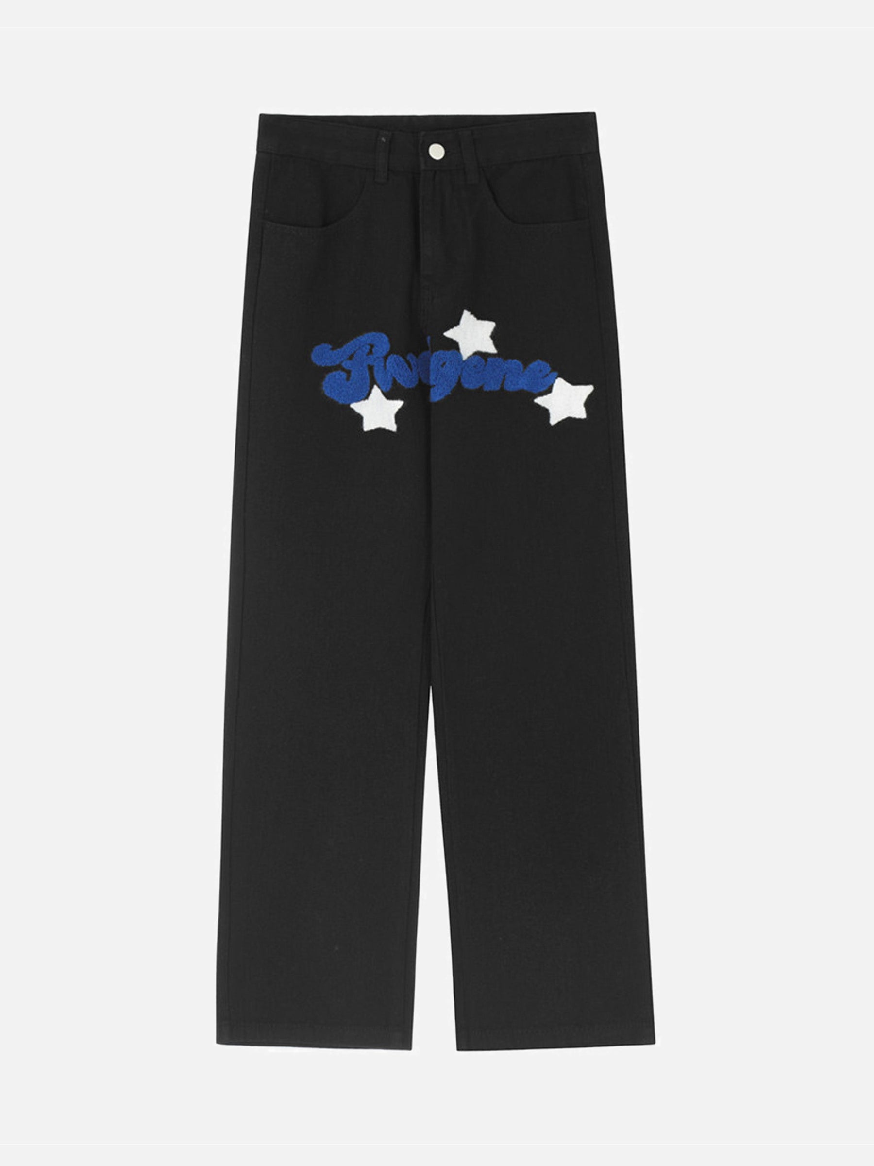LUXENFY™ - Flocked Embroidered Letters Five-pointed Star Jeans luxenfy.com