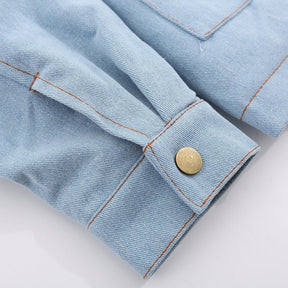 LUXENFY™ - Floral Stitching Polo Collar Denim Winter Coat luxenfy.com