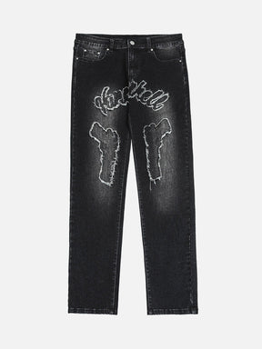 LUXENFY™ - High Street Washed Patch Embroidery Straight Casual Jeans -1401 luxenfy.com