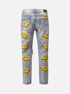 LUXENFY™ - Hip Hop High Street Smiley Face Print Jeans luxenfy.com