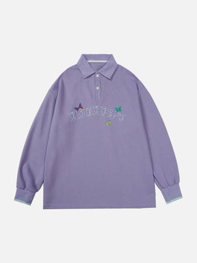 LUXENFY™ - Letter Butterfly Graphic Polo Neck Sweatshirt luxenfy.com