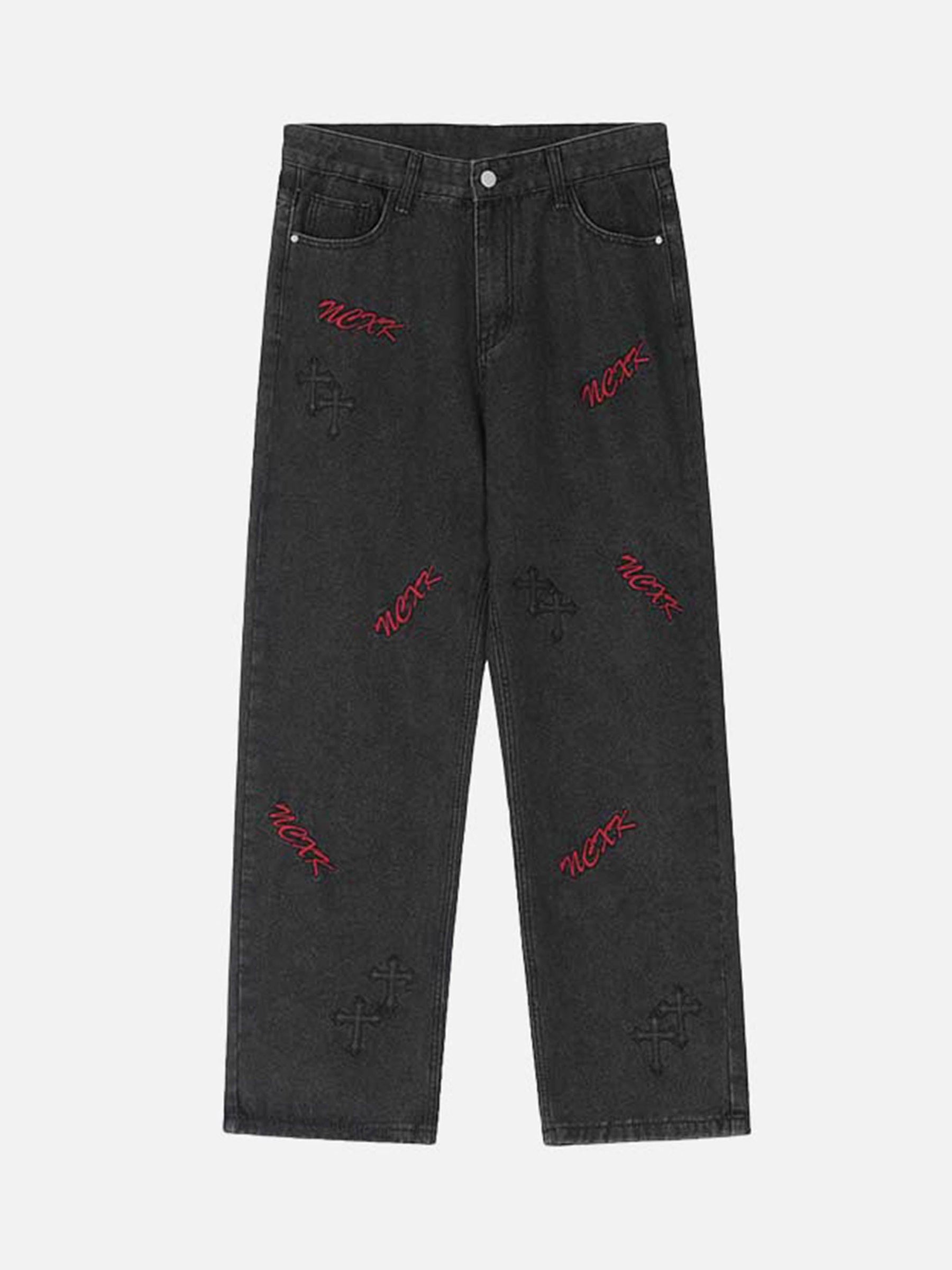 LUXENFY™ - Letter Cross Embroidered Jeans luxenfy.com