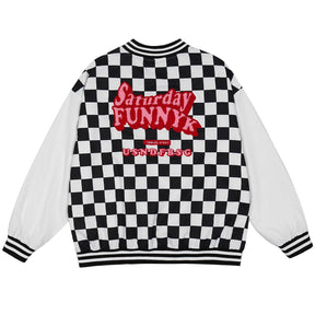 LUXENFY™ - Letter Embroidery Check Varsity Jacket luxenfy.com