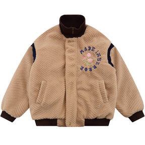 LUXENFY™ - Letter Flower Embroidery Sherpa Winter Coat luxenfy.com