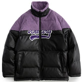 LUXENFY™ - PU Leather Stitching Sherpa Embroidery Winter Coat luxenfy.com