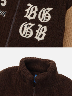 LUXENFY™ - Patchwork Letters Graphic Sherpa Coat luxenfy.com