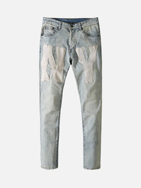 LUXENFY™ - Patchwork NY Embroidered Jeans -1170 luxenfy.com