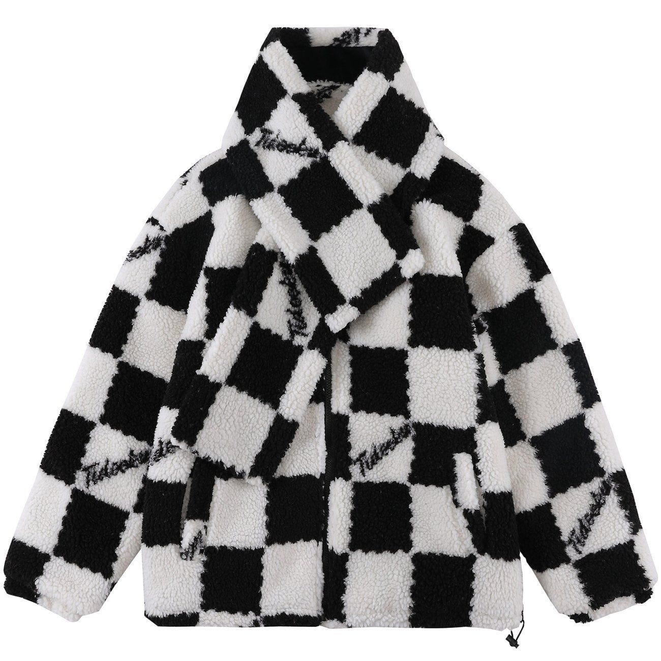 LUXENFY™ - Plaid Scarf Collar Sherpa Winter Coat luxenfy.com