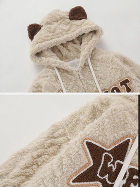 LUXENFY™ - Plaid Weave Bear Ears Hoodie Sherpa Coat luxenfy.com