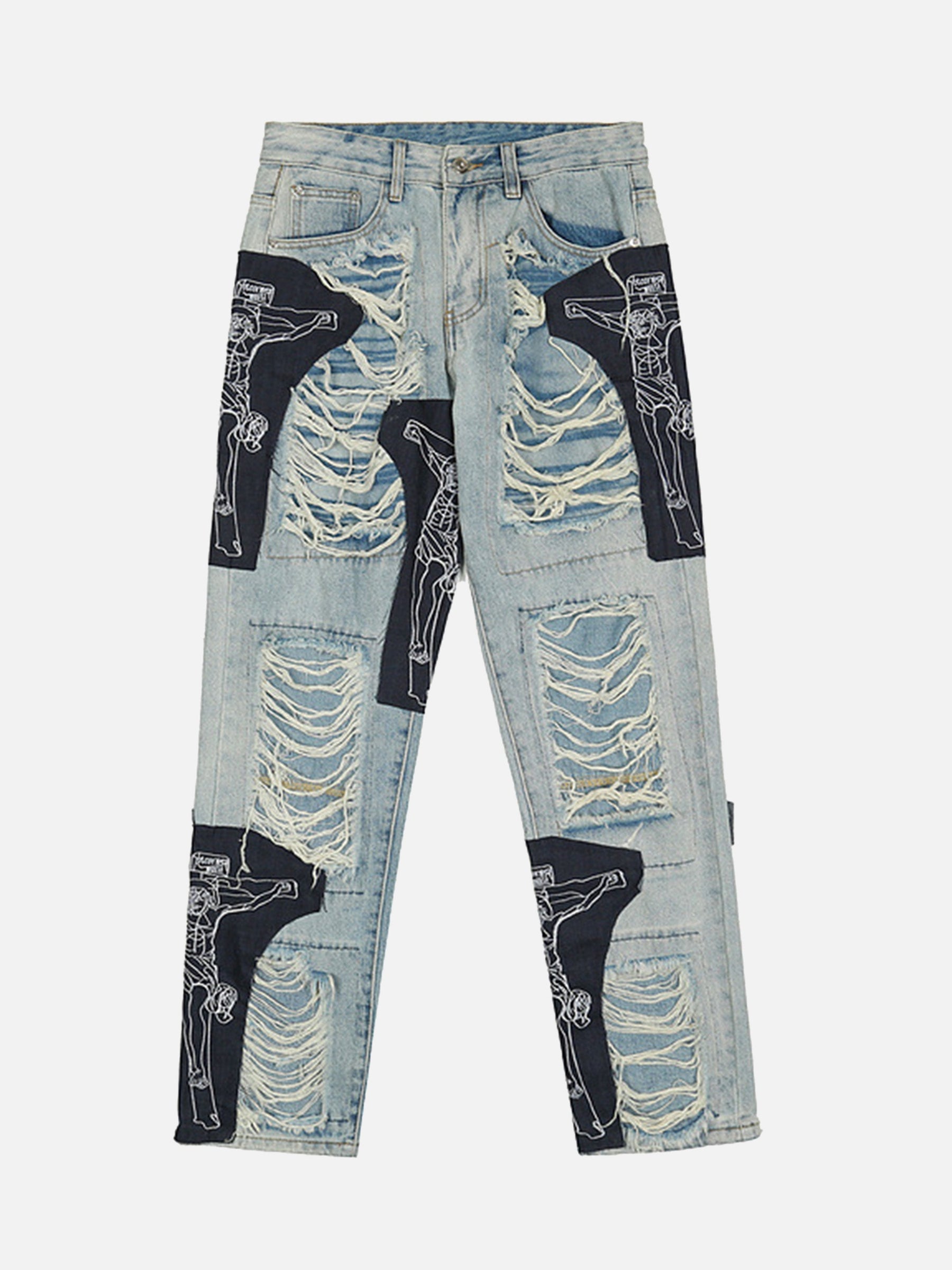LUXENFY™ - Ripped Jesus Patchwork Jeans -1213 luxenfy.com