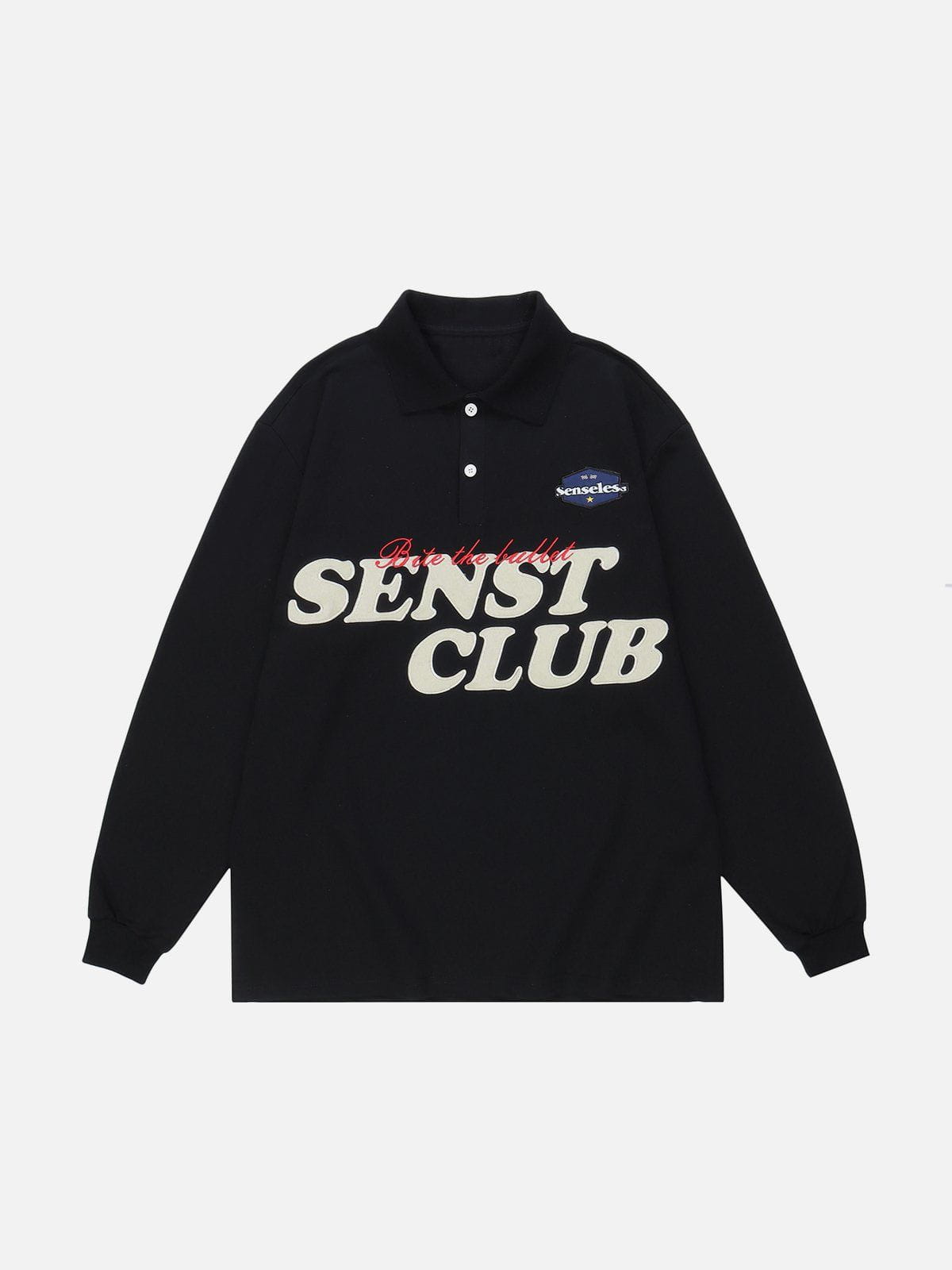 LUXENFY™ - "SENST CLUB" Print Polo Collar Sweatshirt luxenfy.com