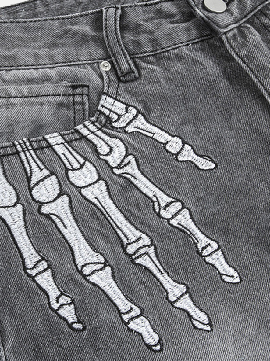 LUXENFY™ - Shredded Skull Finger Print Straight-leg Jeans luxenfy.com