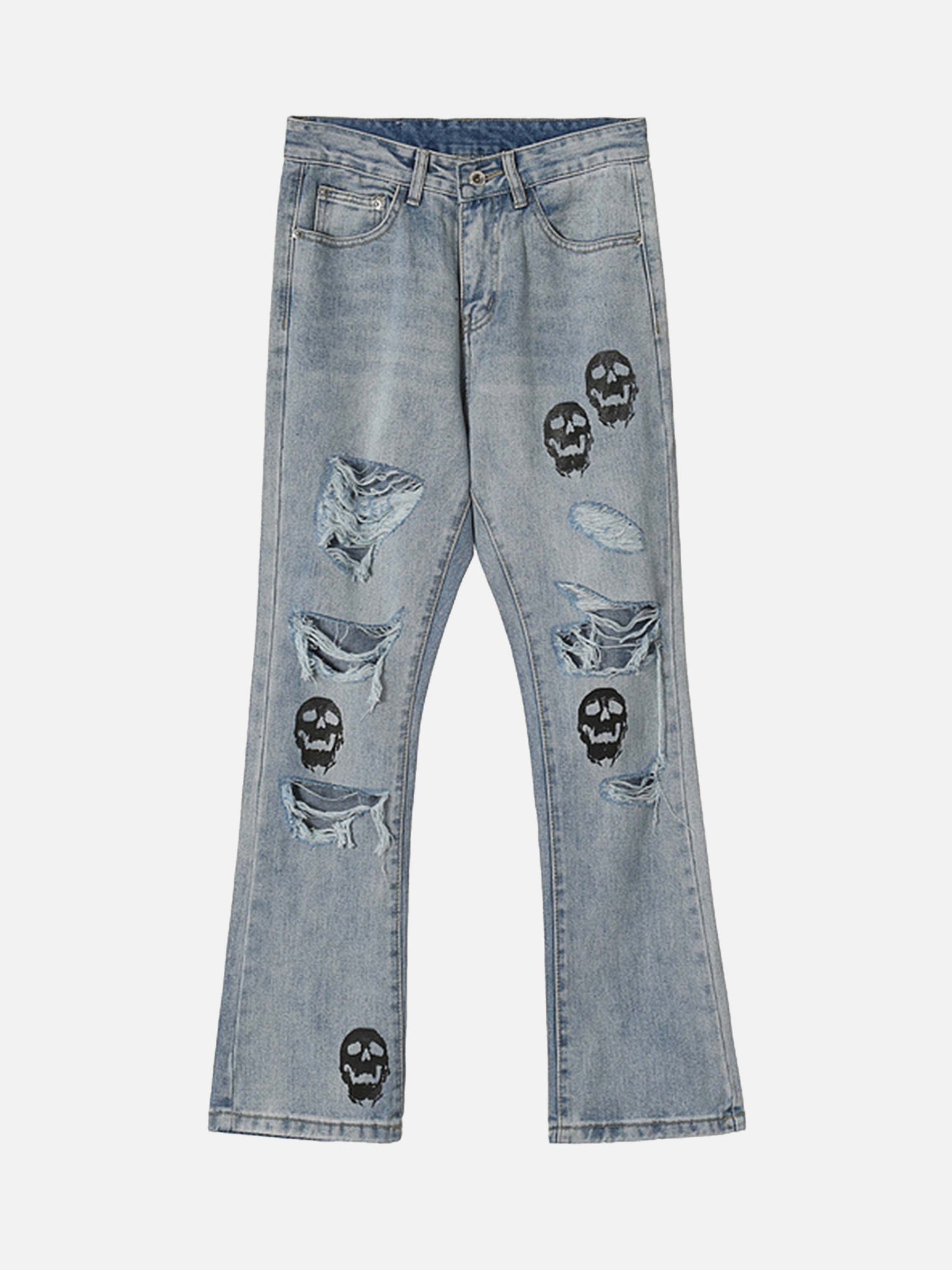 LUXENFY™ - Skull Print Ripped Jeans luxenfy.com