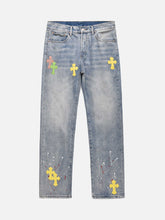 LUXENFY™ - Splashed Ink Cross Embroidery Jeans luxenfy.com