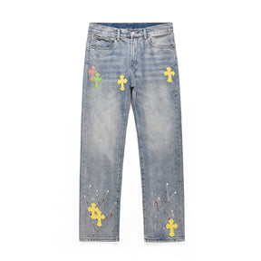 LUXENFY™ - Splashed Ink Cross Embroidery Jeans luxenfy.com