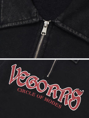 LUXENFY™ - "VEGORRS" Print Polo Collar Sweatshirt luxenfy.com