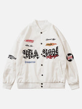 LUXENFY™ - Vintage Locomotive Letters Embroidery PU Jacket luxenfy.com
