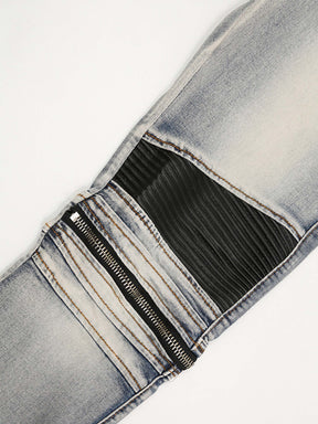LUXENFY™ - Zip Ripped Patch Motorcycle Jeans luxenfy.com